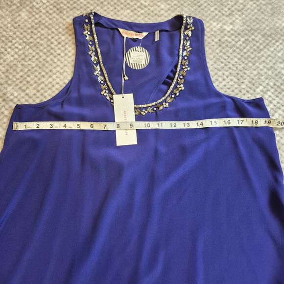 Rebecca Taylor Silk Sleeveless Blouse Embellished Tank Size 8 Blue Violet FLAW - Picture 4 of 9